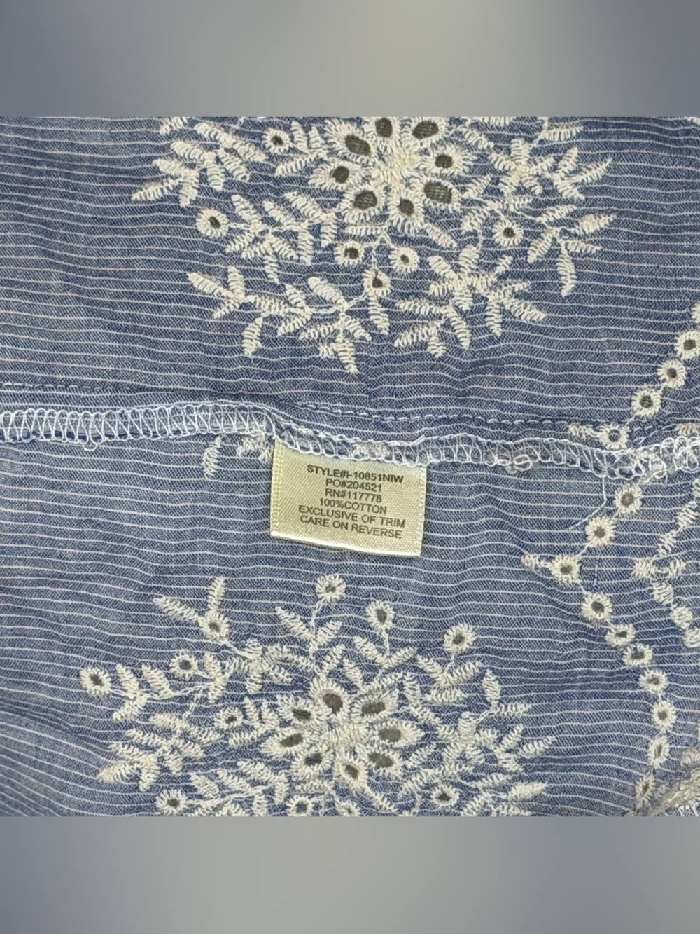LoveStitch Large Blue White Embroidered Eyelet Boho Peasant Tunic Blouse - Picture 8 of 8